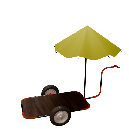 Long flatbed trolley with umbrella